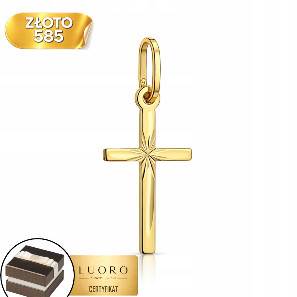 Zlatý Křížek 585 14K Velký Drážkovaný S Diamantováním 23,3 MM Elegantní