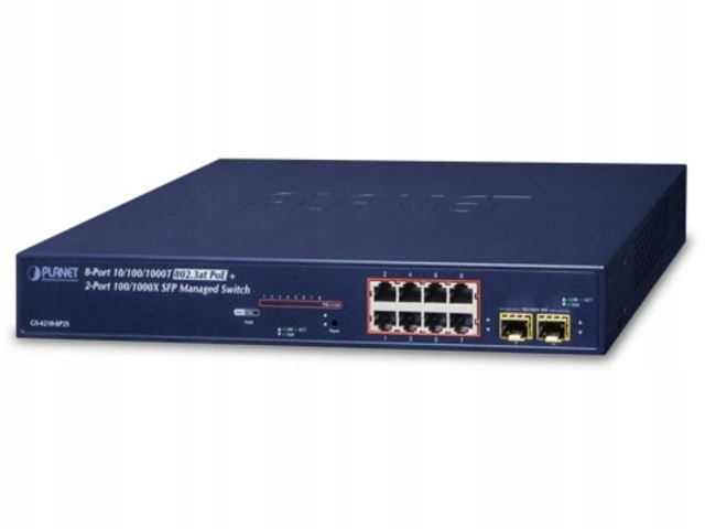 Switch Planet 10portový riadený PoE, 8x RJ-45, 2x Sfp Gigabit