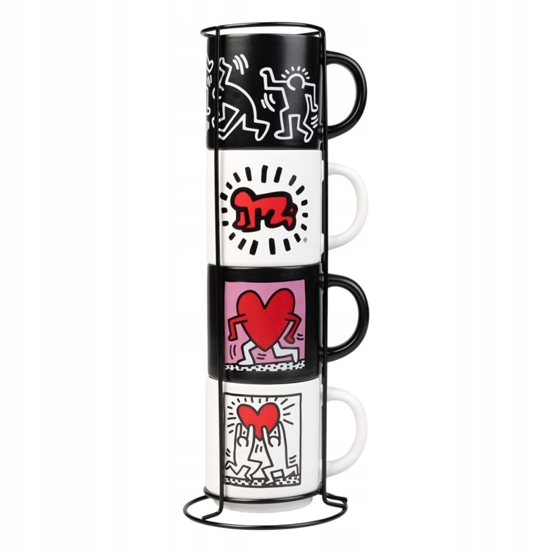 Keith Haring Sada keramických pohárov so stojanom 300 ml 4 ks