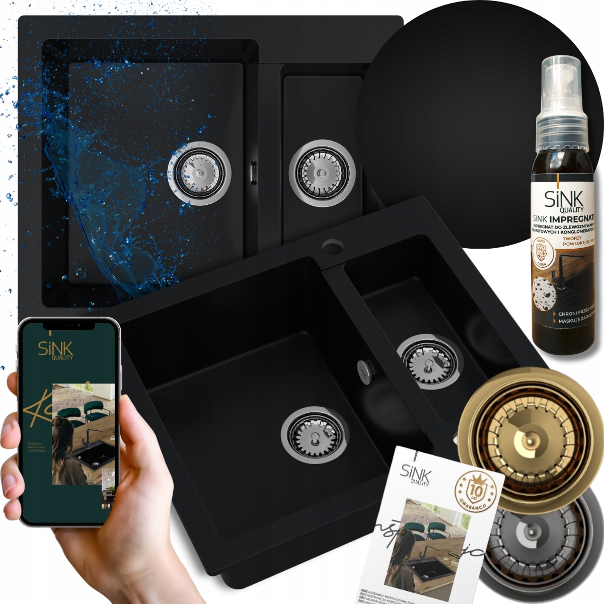 Granitový Drez s polovičným náustkom Čierny 60 cm Sifón Impregnat Zadarmo