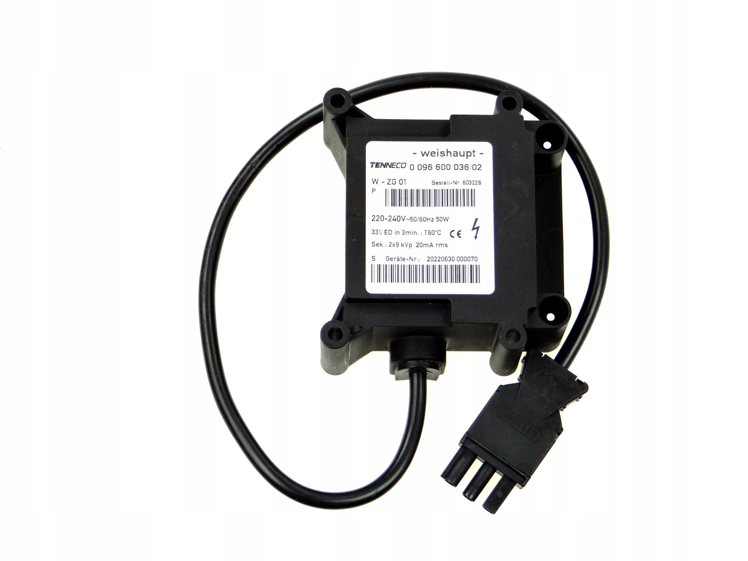 Zapaľovací Transformátor Tenneco W-ZG01 Weishaupt 0 096 600 036 02