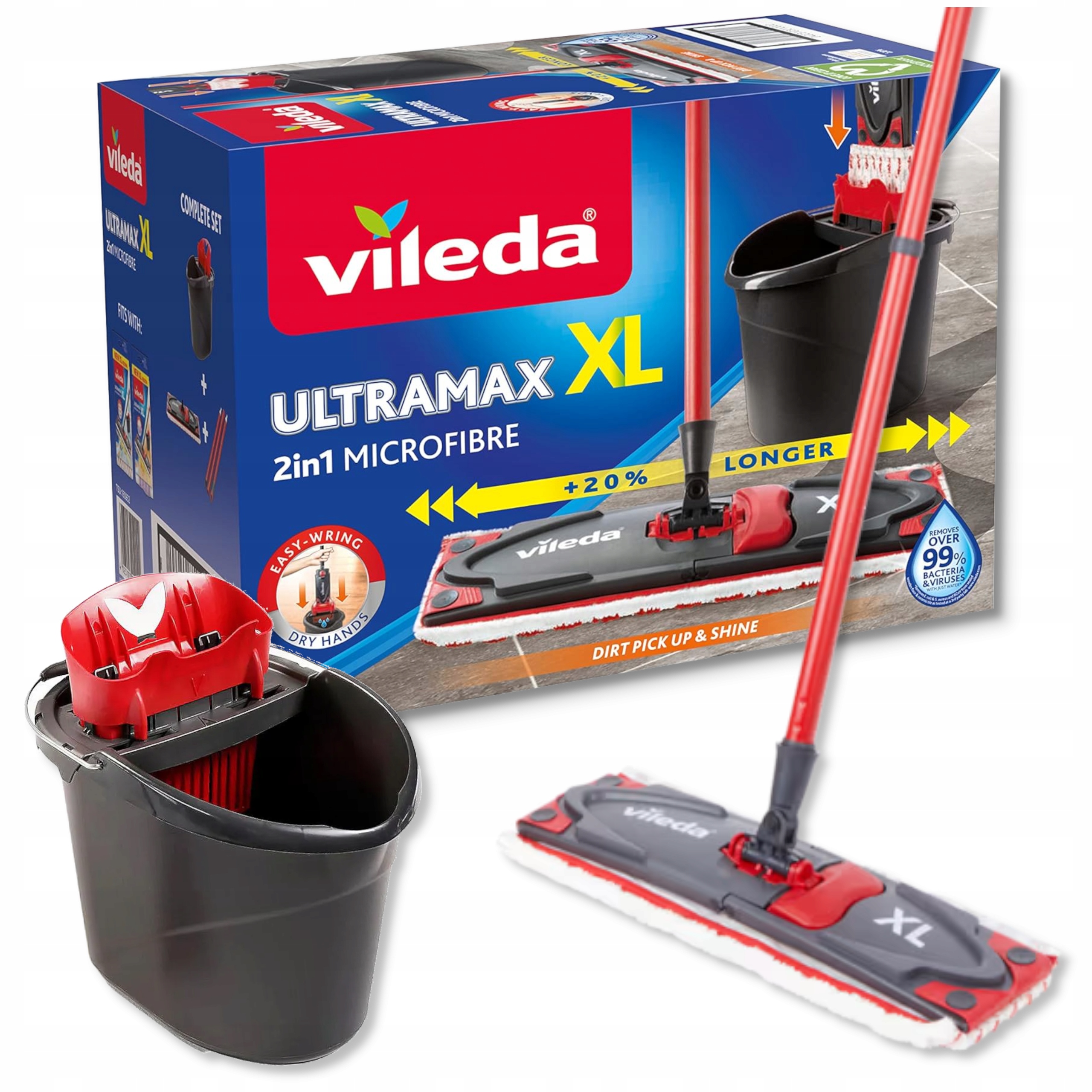 Zestaw Mop Płaski Vileda Ultramax XL 42 CM Wiadro Kij Mop Duży