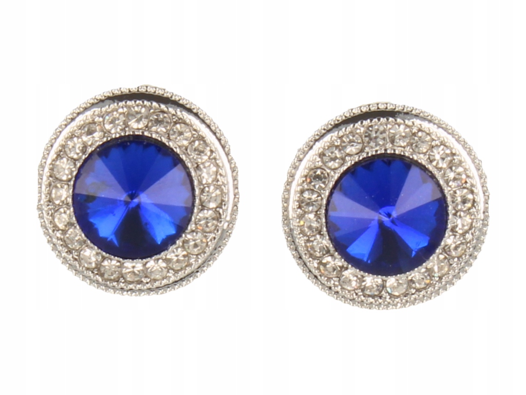 Klipsy do uszu srebrne, okrągłe z chabrową perełką i cyrkoniami Marka bez marki