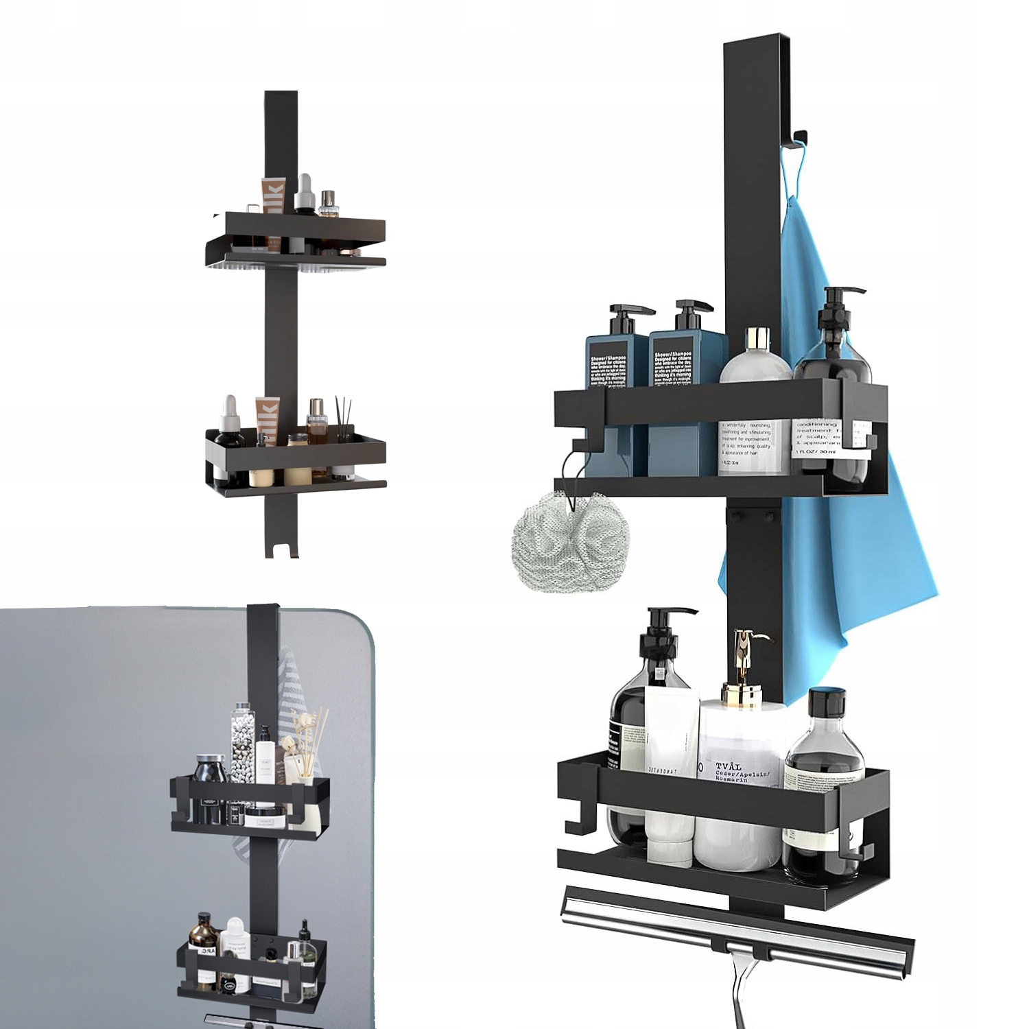 Koupelnová Polička S Háky Bez Vrtání Pro Tvrzené Sklo