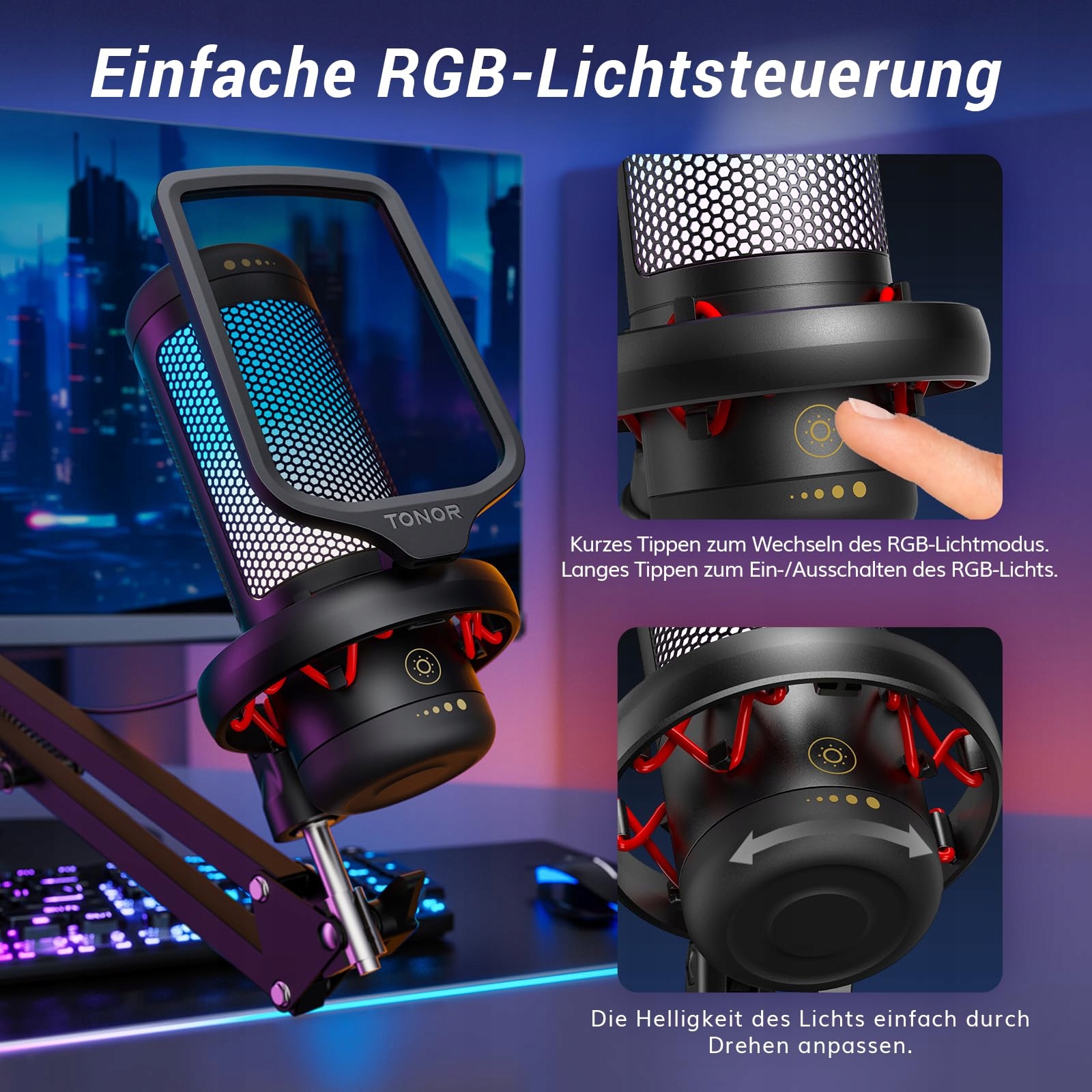 TONOR RGB Mikrofon Gaming USB Zestaw PC z Mikrofonem do Streamingu — miniatura 6