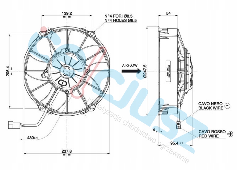 Вентилятор ожог 12V VA02-AP70/ll-52A 225 мм всасывающий