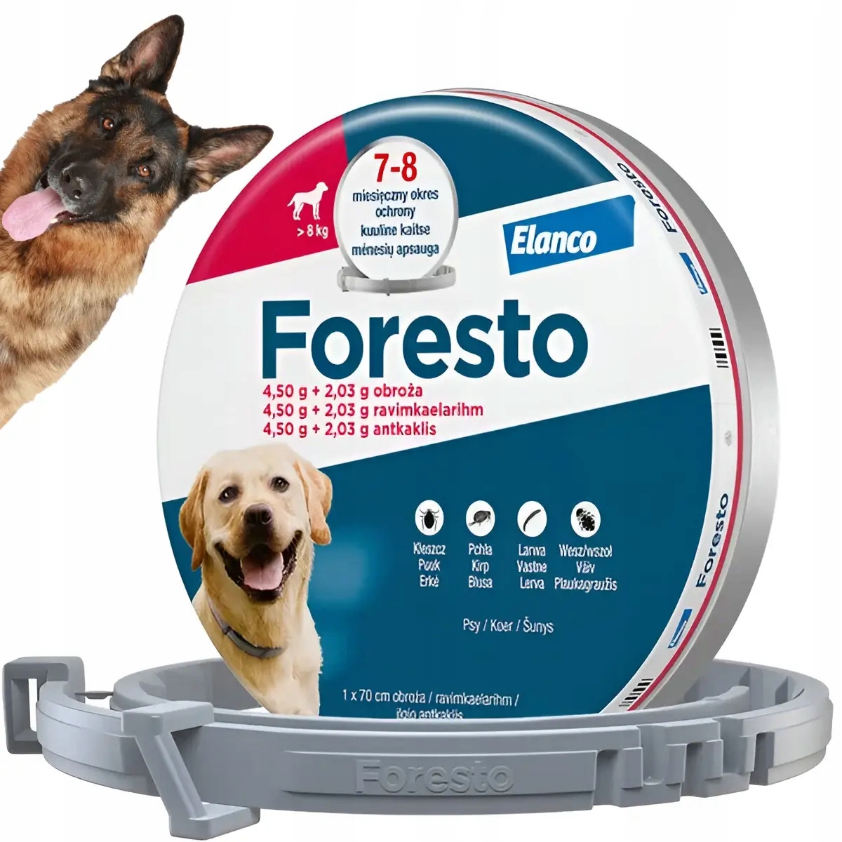 Foresto dla Psa powyżej 8 Kg na Pchły Kleszcze Pasożyty 70 cm