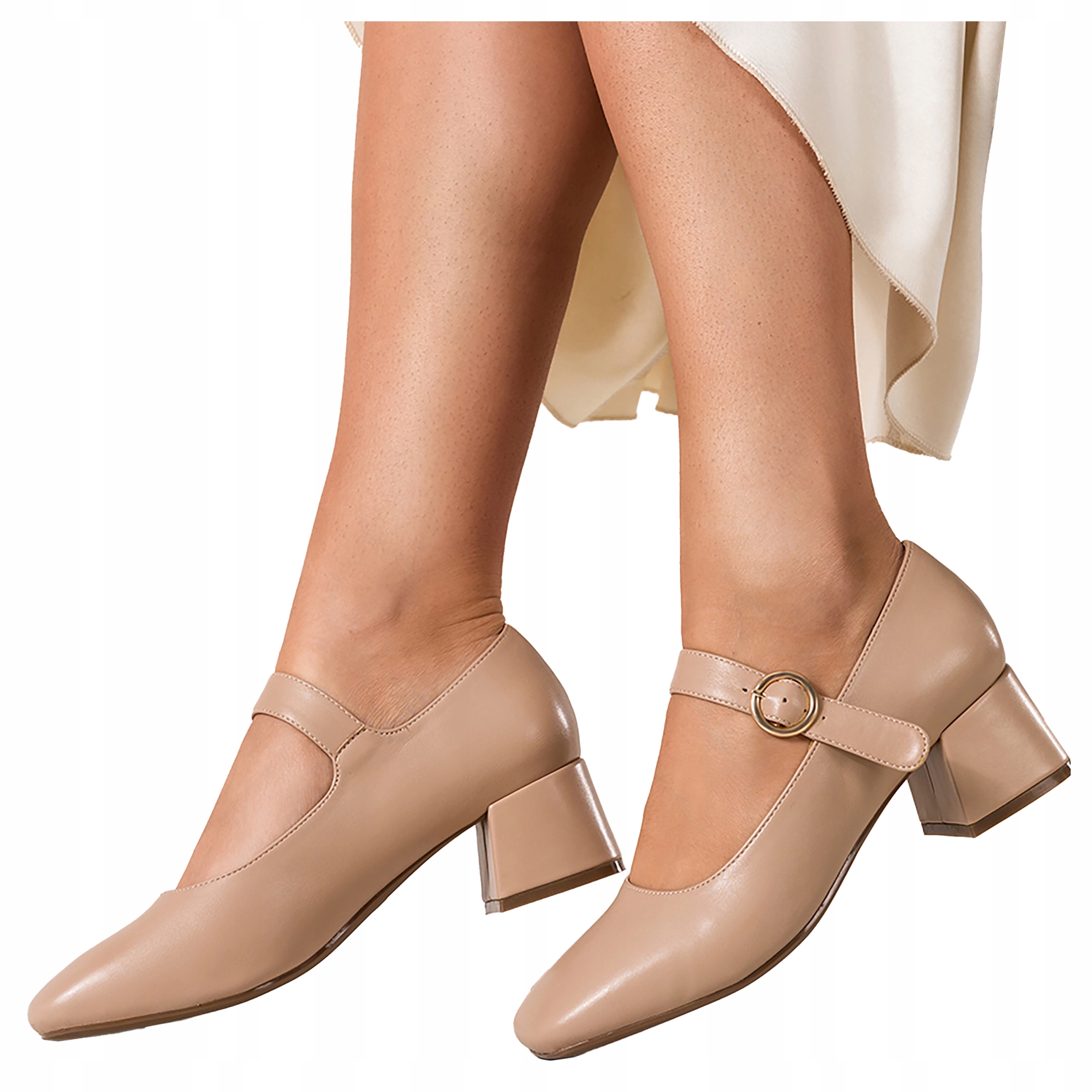 Béžové Dámské Nízké Klocek Pohodlné Módní S Páskem Mary Jane r 41