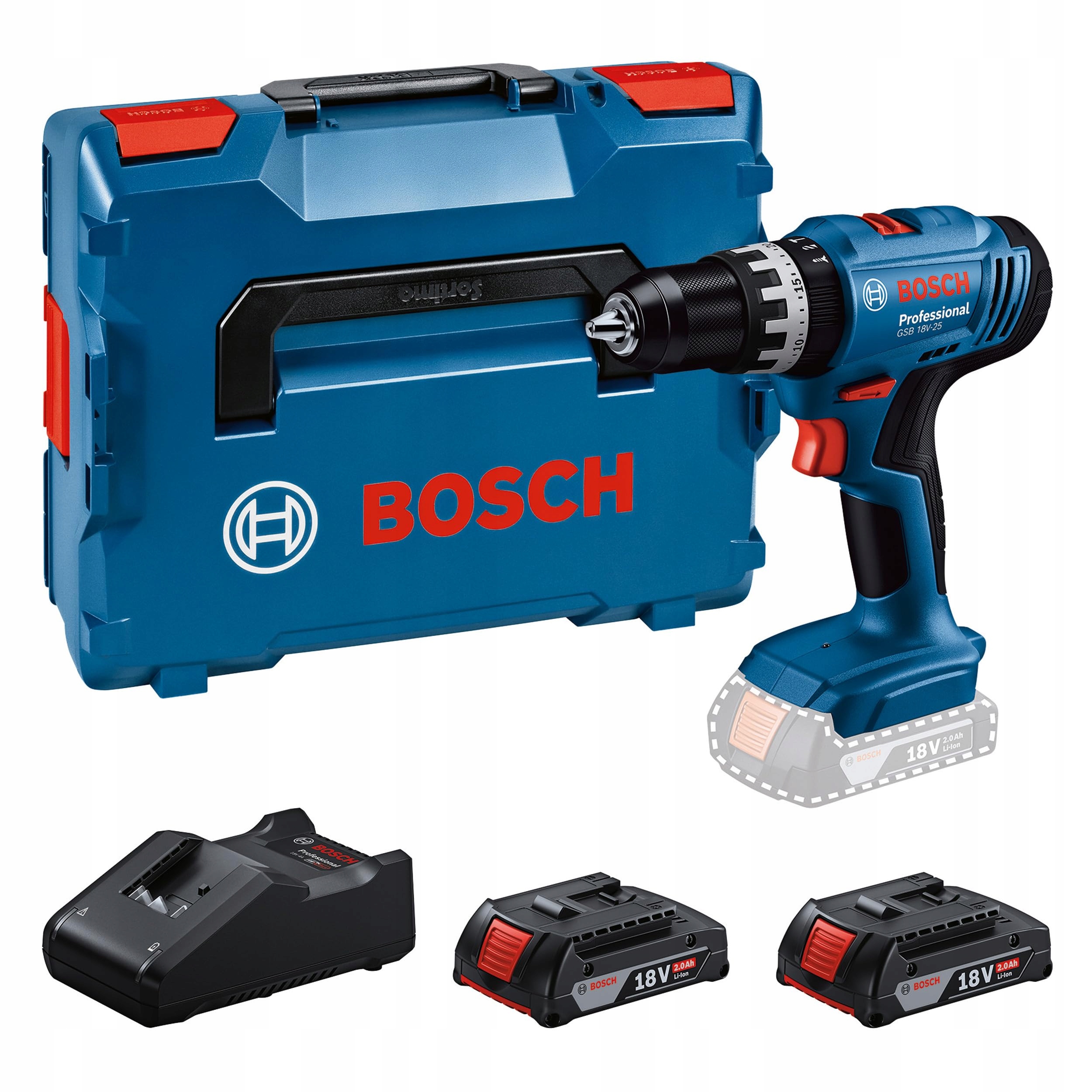 Bosch 06019K9302 Gsb 18V-25 Akumulatorowa wiertarko-wkrętarka udarowa 2x18V
