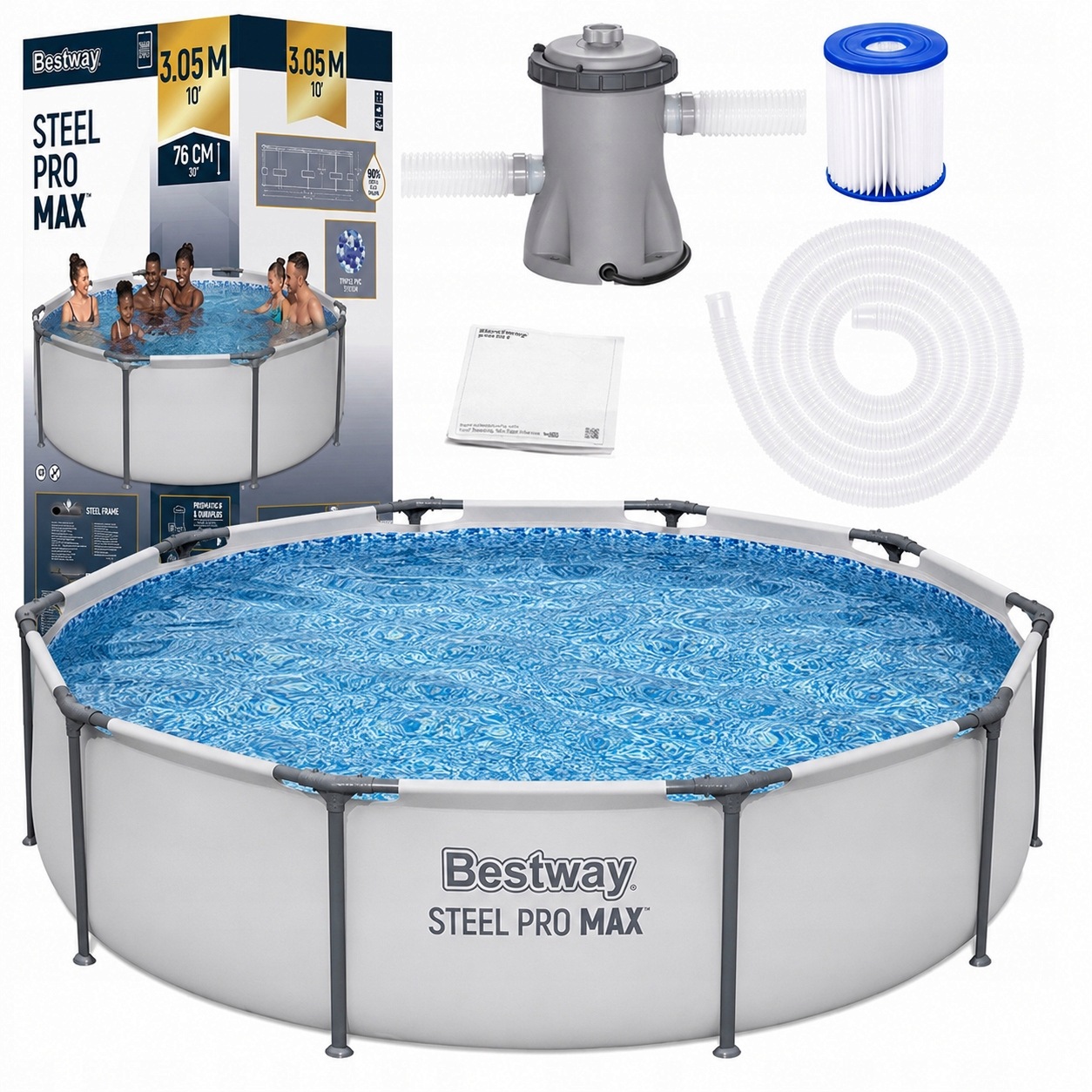 Basen Ogrodowy Stelażowy Okrągły 305x76 cm Bestway 56408 Pompa Filtr Max