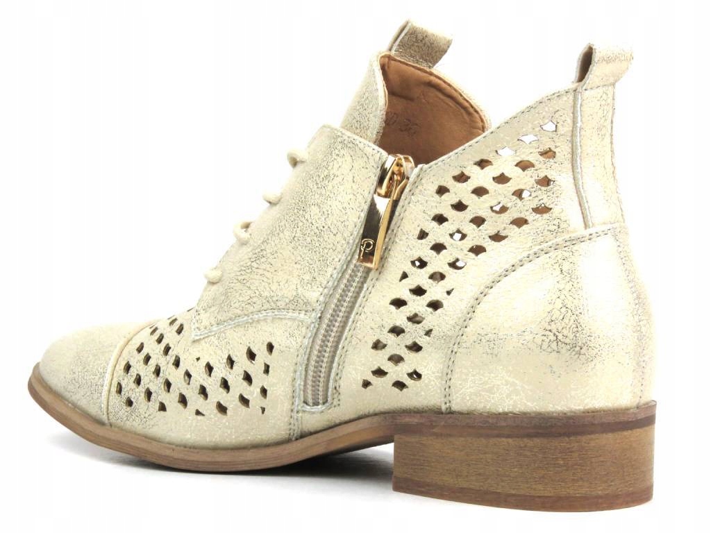 POTOCKI BOTKI DAMSKIE 24-12091 ZŁOTE r. 36 AŻUROWE PŁASKI OBCAS + GRATIS ! Marka Potocki