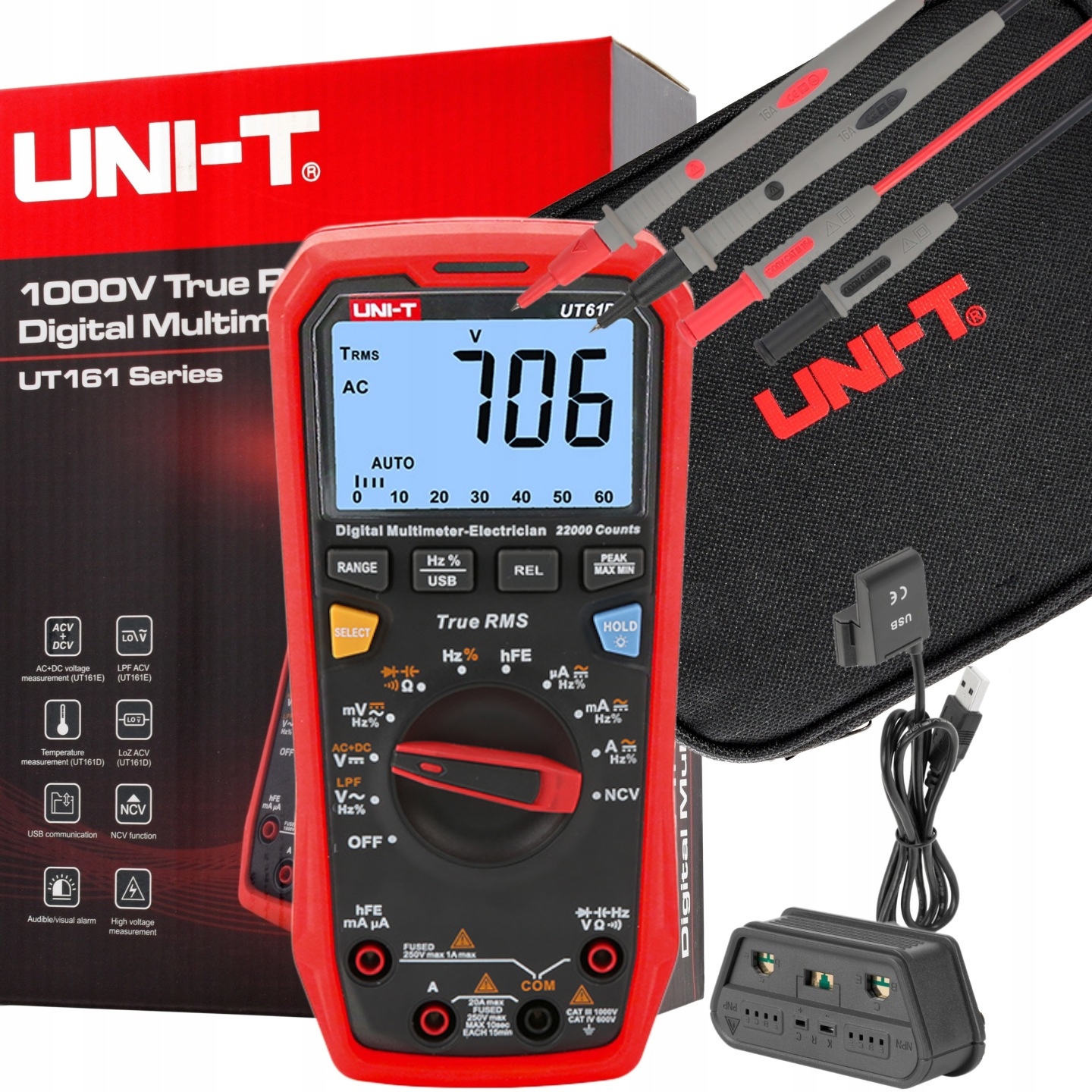 Multimetr 20A Ac/dc UT61E+ UT161E Ncv hFe Usb graf+