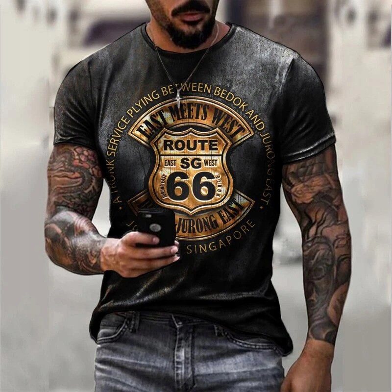 T-SHIRT MĘSKI KOSZULKA 3D MOTOCYKLOWA ROUTE 66 3XL Płeć mężczyzna