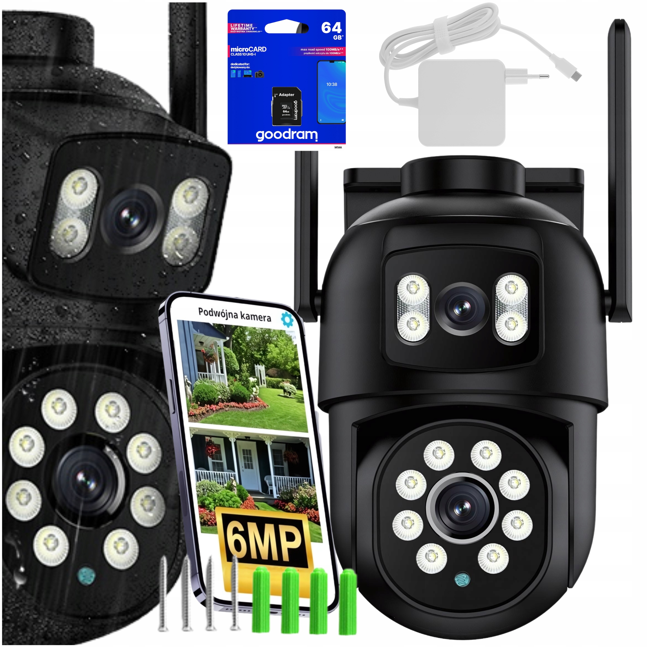 Dvojitá Vonkajšia Otočná Kamera 3V1 Ip Wifi S Plným Rozlíšením Hd Pre Monitorovanie 6MP