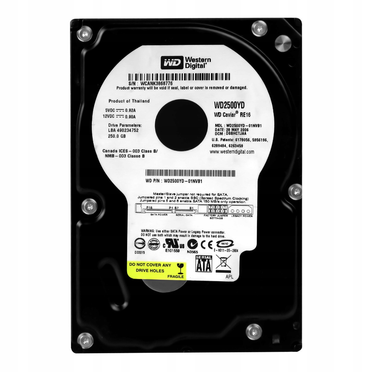 Wd Caviar RE16 250GB Sata II 7.2K 16MB 3.5'' WD2500YD
