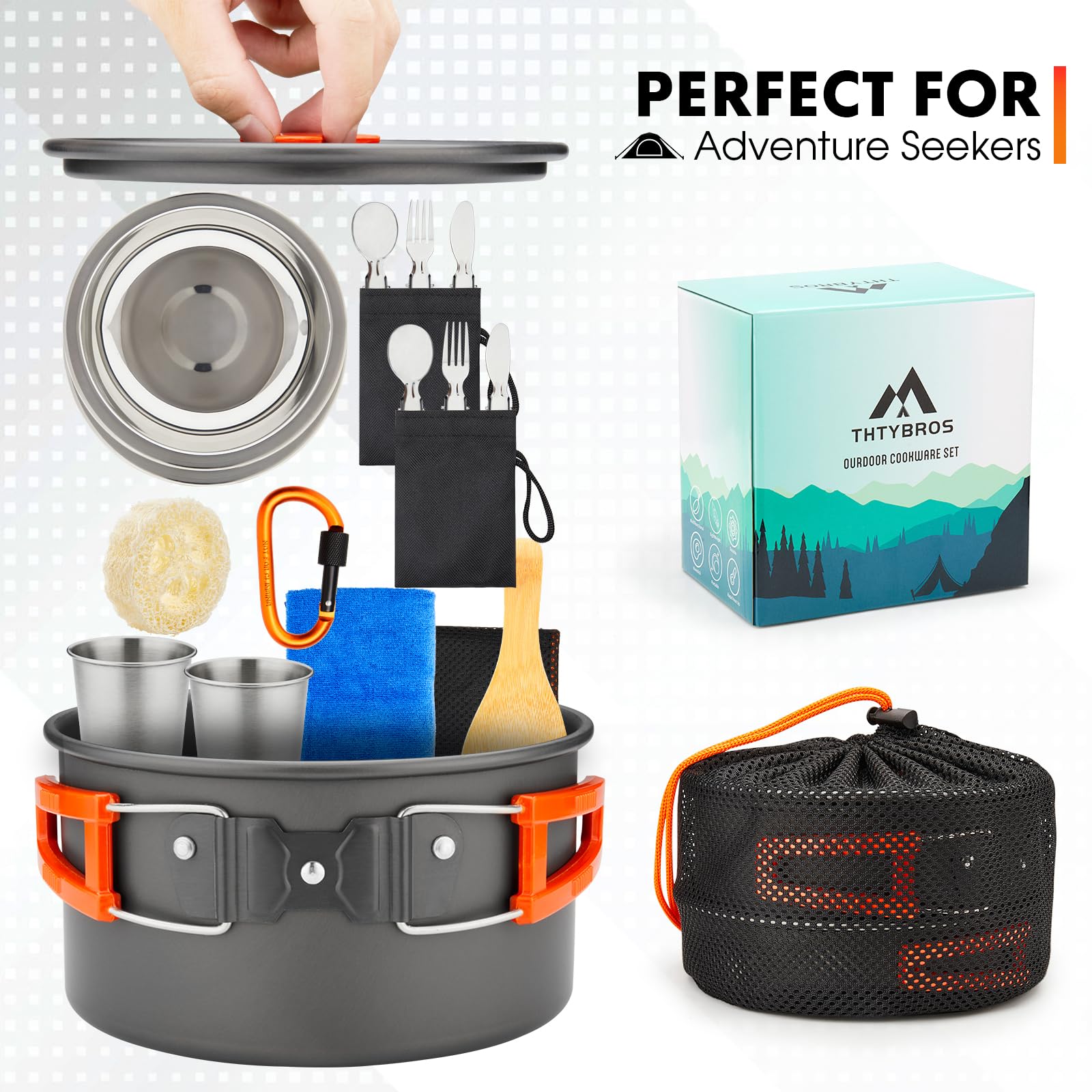 THTYBROS Zestaw Naczyń Kempingowych 17 Częściowy Aluminium Outdoor — miniatura 2