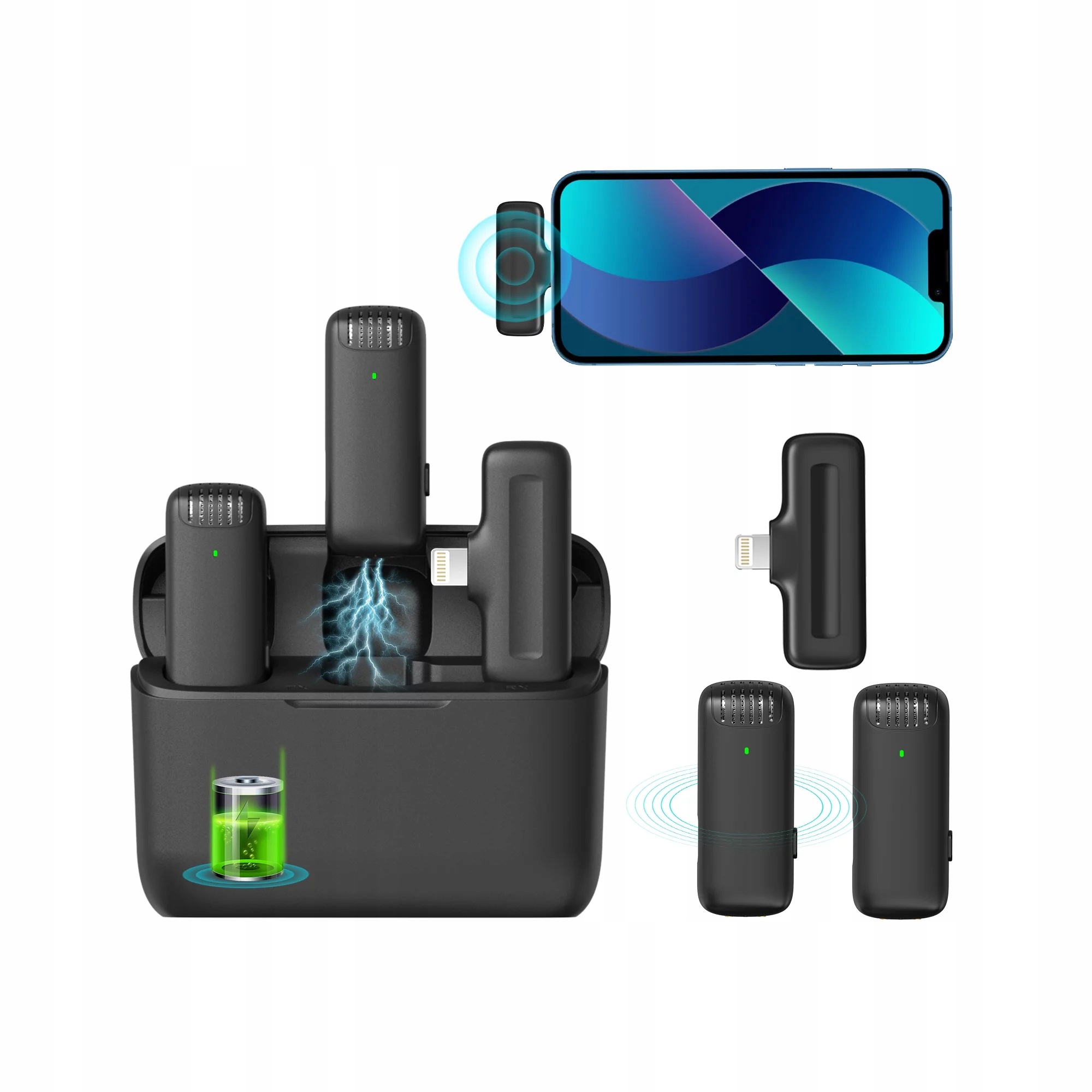 2X MIKROFON KRAWATOWY BEZPRZEWODOWY USB-C + ETUI