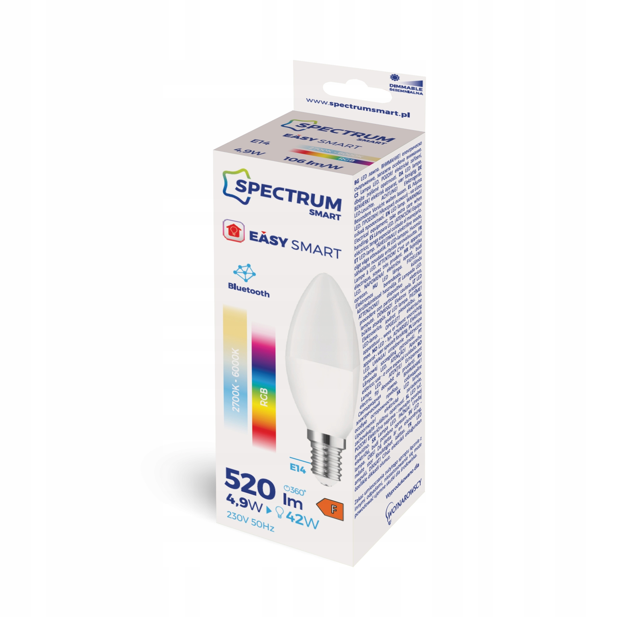Easy Smart - Żarówka LED Bluetooth Mesh E14 świeczka RGB+CT RGBW Marka Spectrum SMART