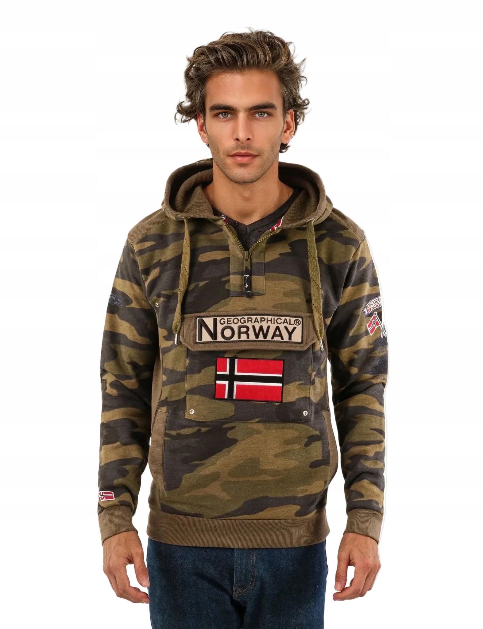 Pánská mikina Geo Norway Gymclass Camo teplá s kapucí pro každodenní nošení