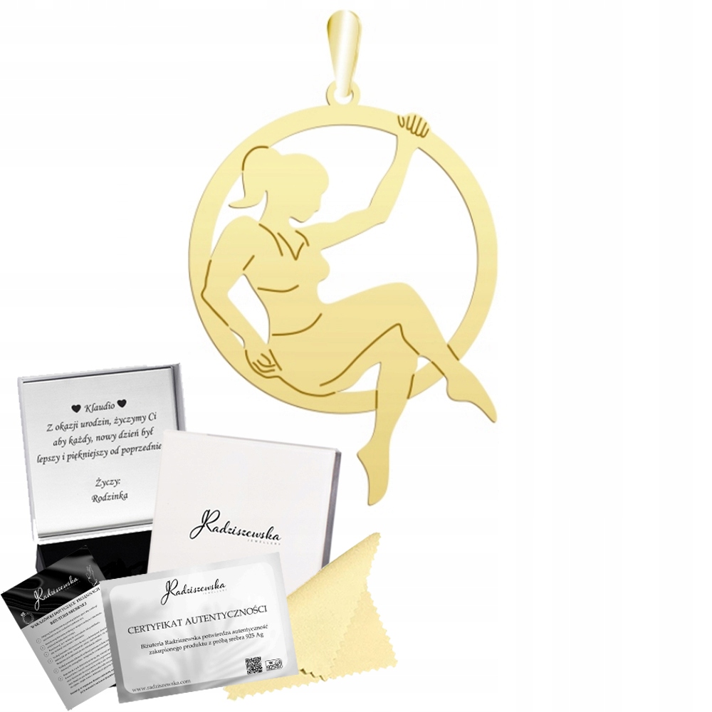 Zlatý Přívěsek Aerial Hoop Přívěsek Stříbro 925 Dárek Žena Gravírování