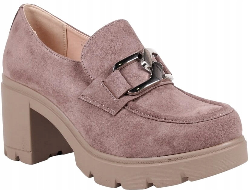 KHAKI CIEMNE BEŻOWE BUTY MOKASYNY NA SŁUPKU PÓŁBUTY LEKKIE WKŁADKA SKÓRA Kolor beżowy