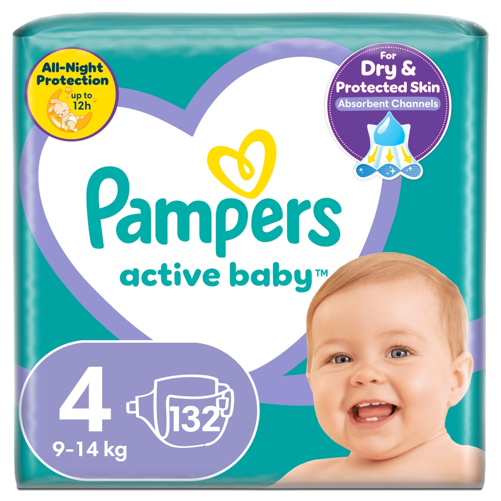 Pieluszki Pampers Active Baby pieluchy rozmiar 4, 9-14 kg, 132 szt