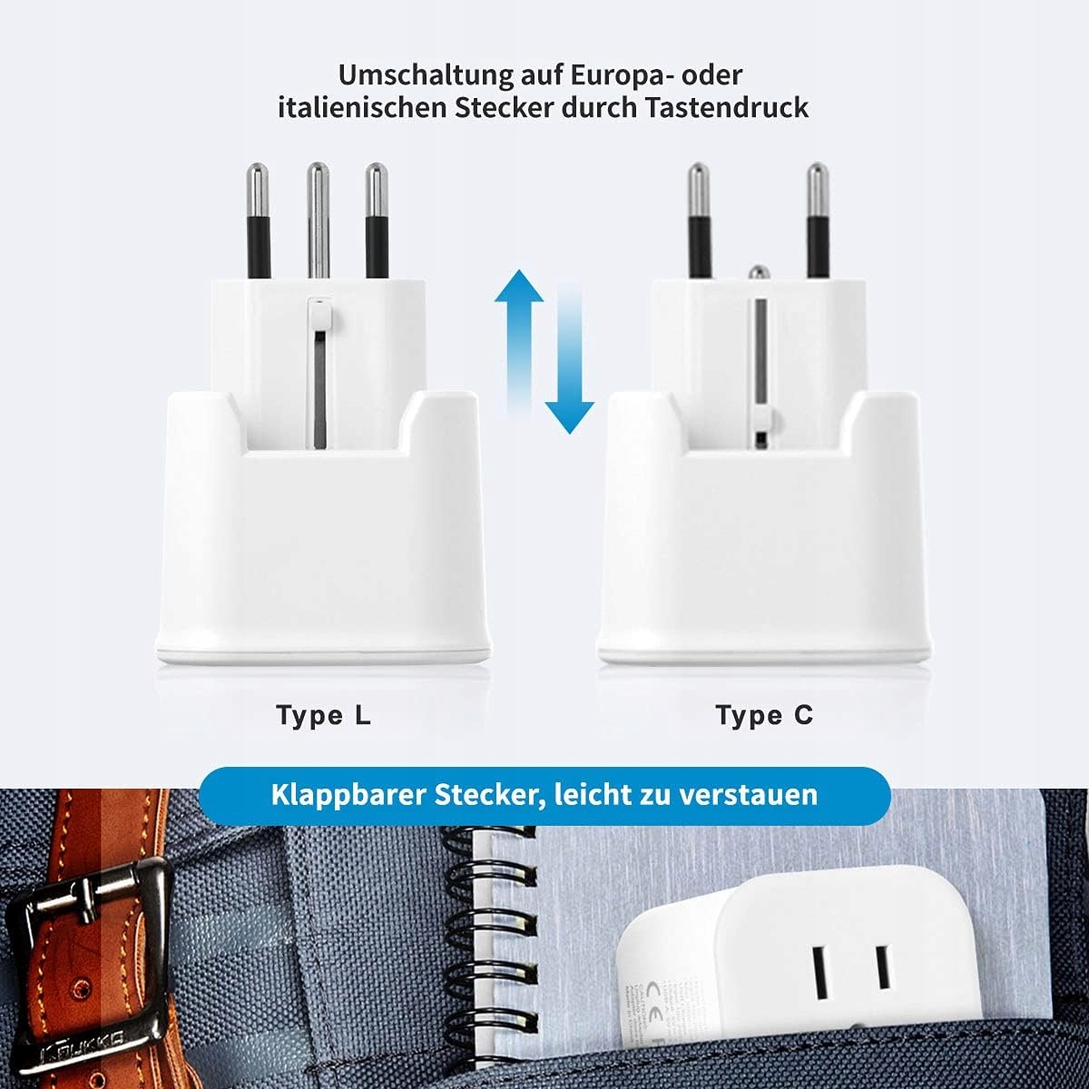 Wtyczka podróżna US na DE, LANMU 3 w 1, adapter z 3 USB do gniazdka Euro Kod producenta SL-507