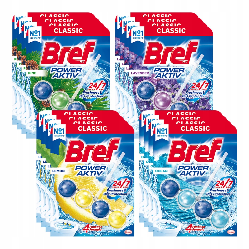 Levně Wc závěsky na toaletní kostky Bref Power Aktiv MIX vůní, sada 16 Ks