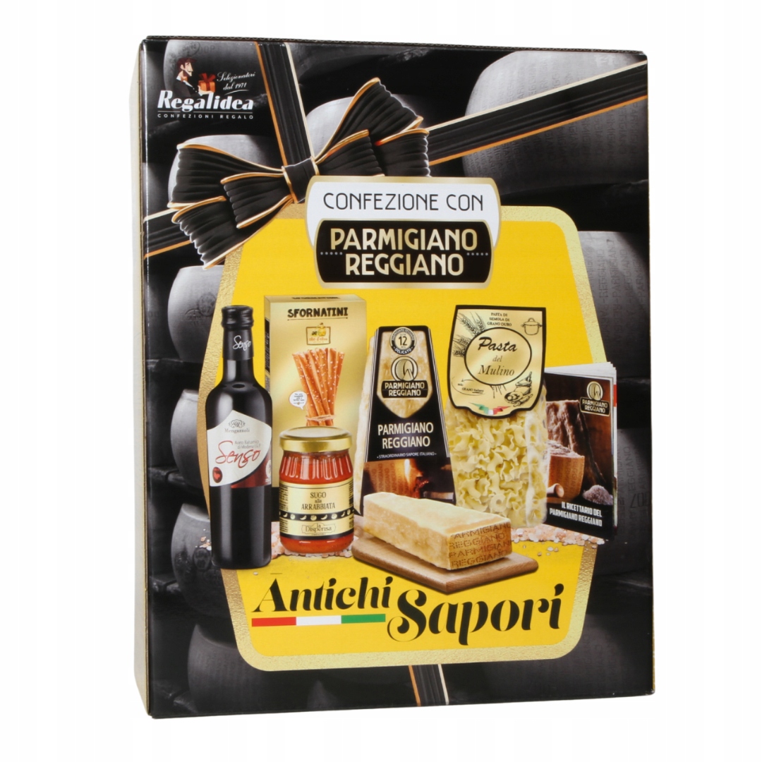 Zestaw Prezentowy Antichi 6 produktów Parmezan, sos, makaron Ocet, grissini