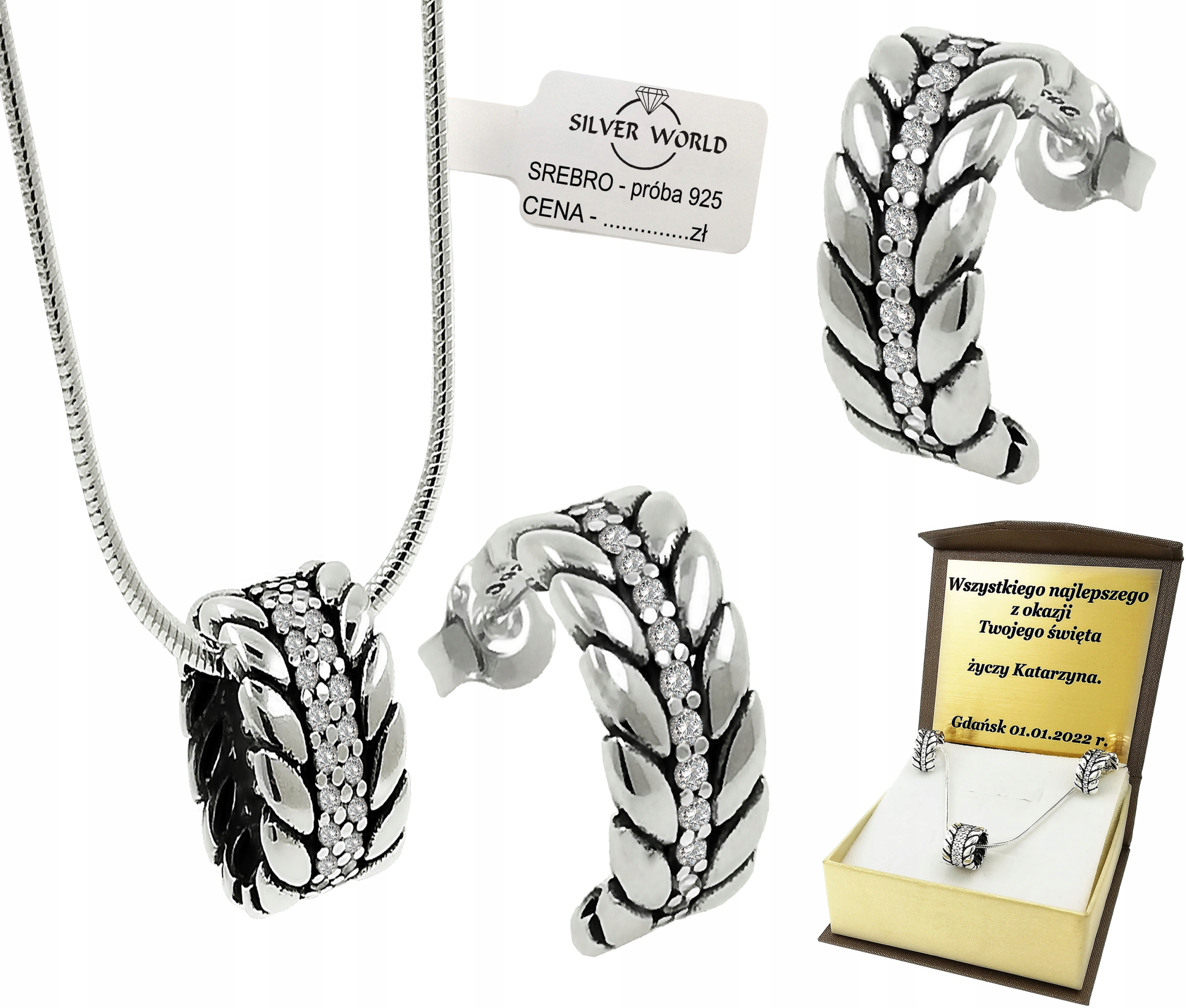 

Komplet Biżuterii Srebrnej 925 .Cyrkonie Swarovski