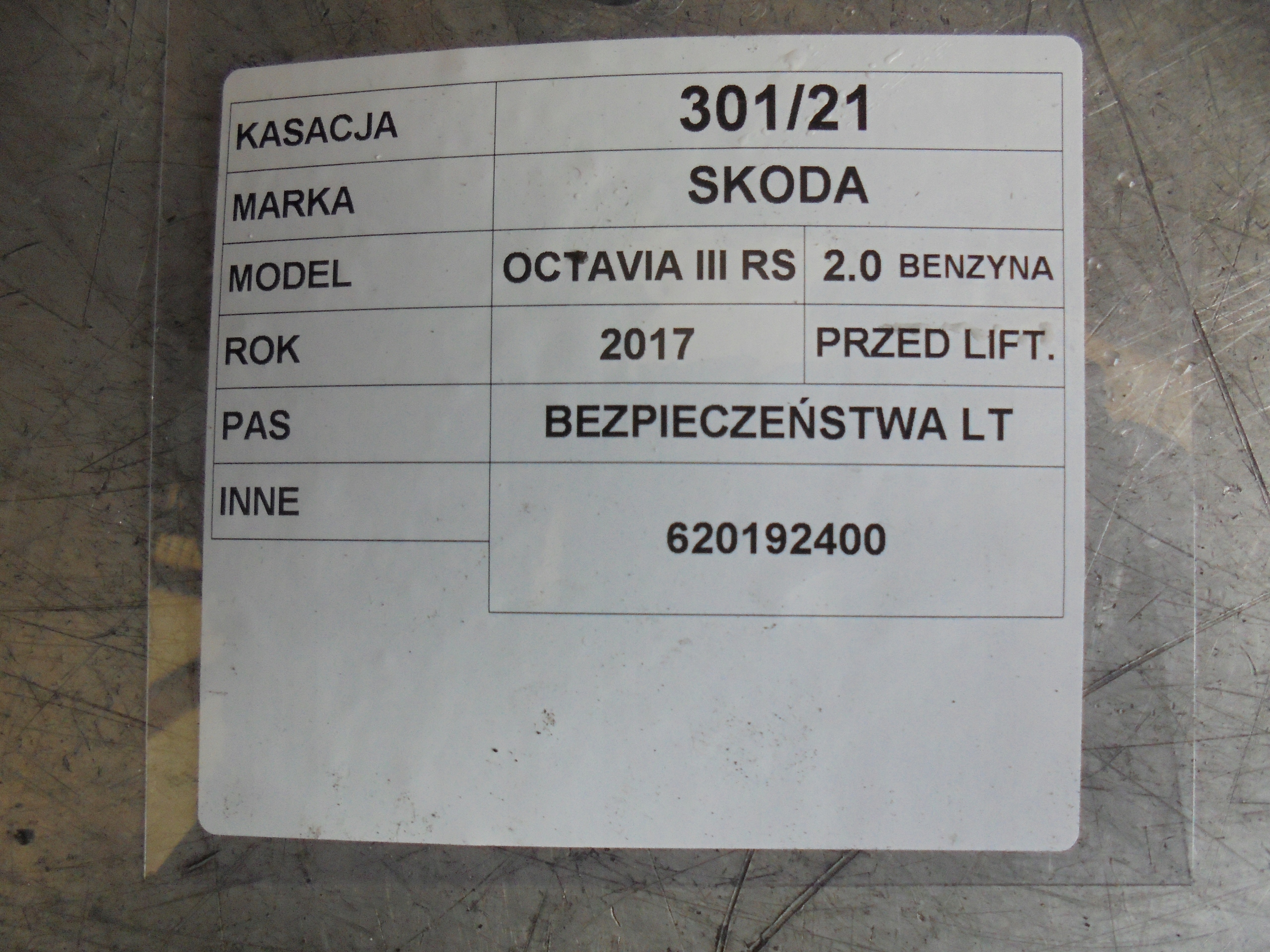 GURTEN SICHERHEITS TL SKODA OCTAVIA III 620192400