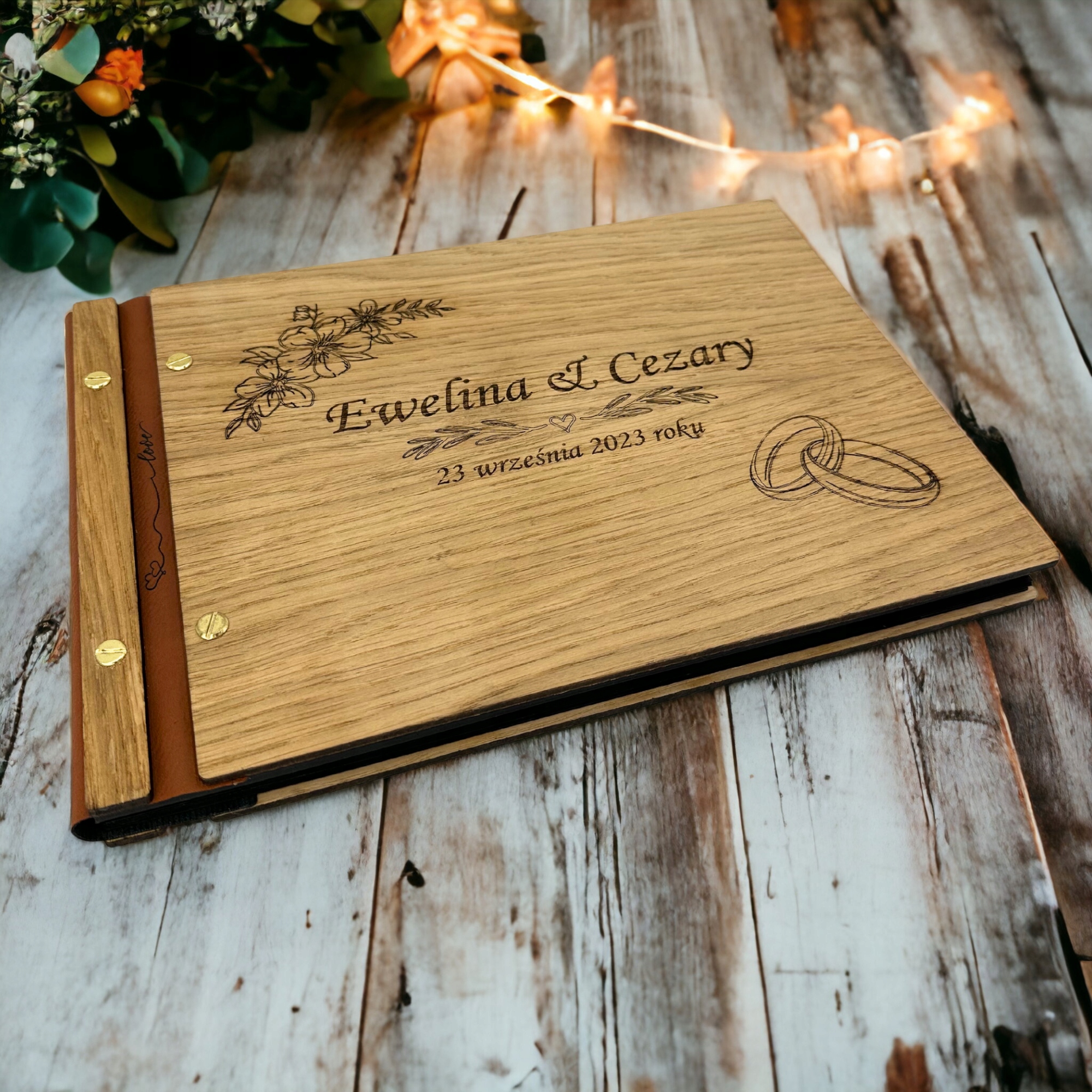 KSIĘGA GOŚCI na WESELE ŚLUB DREWNIANY ALBUM PAMIĄTKOWY Z GRAWEREM Marka inny