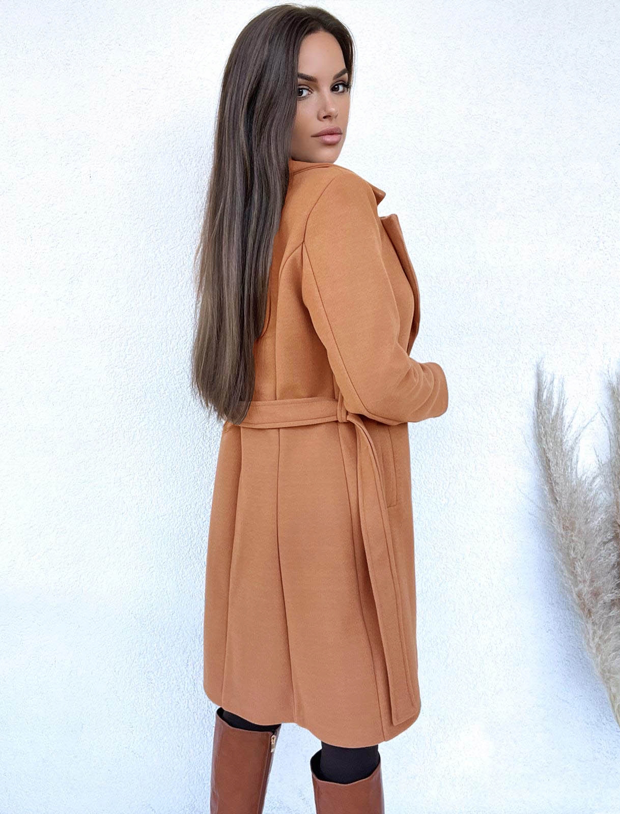 JESIENNO- ZIMOWY PŁASZCZ INGRID CAMEL M Kaptur bez kaptura