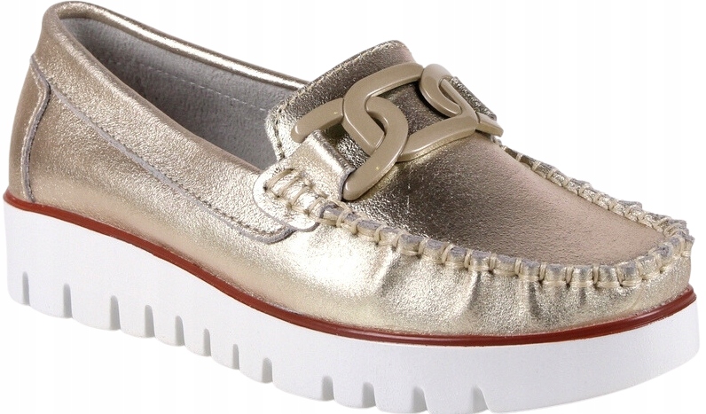 Dámské Mokasíny S Řetízkem, Zlatá Kůže, Velikost 38