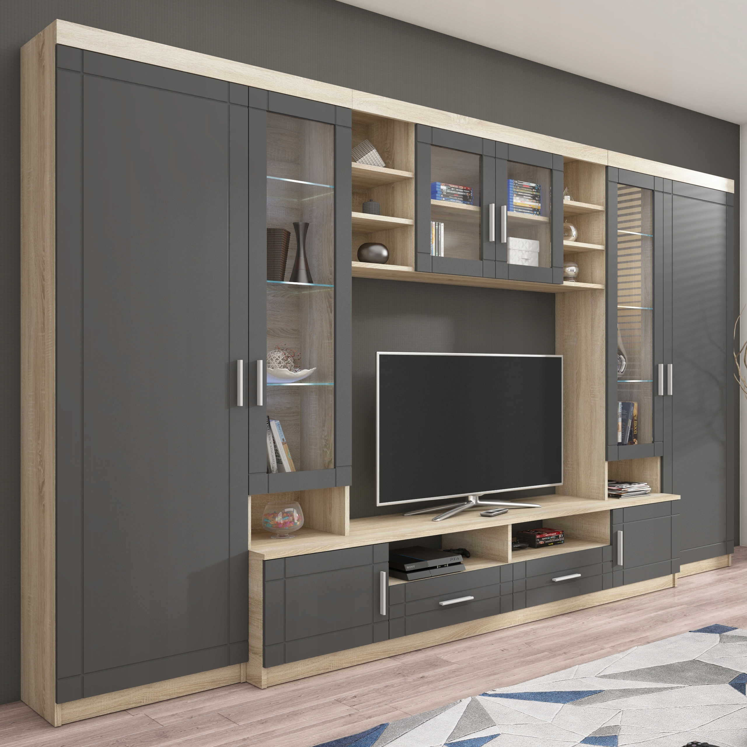 Nábytková Stěna Perugia Dub sonoma/Grafit Sada nábytku do obývacího pokoje