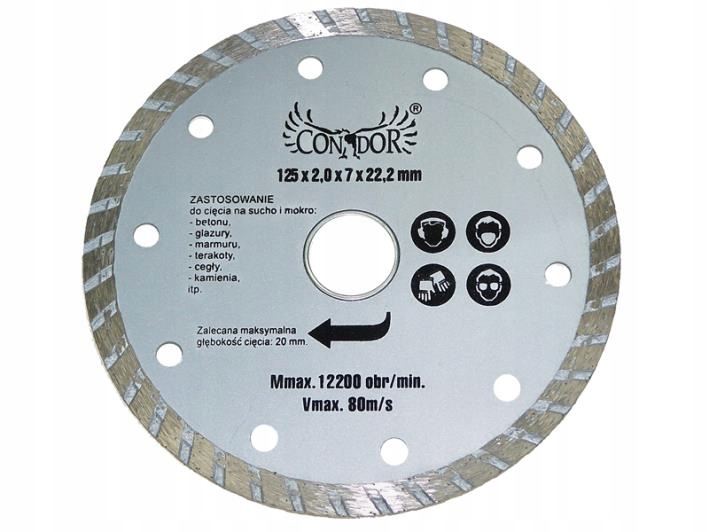 

Tarcza diamentowa 125 x 22.2 mm, Turbo sucho/mokro