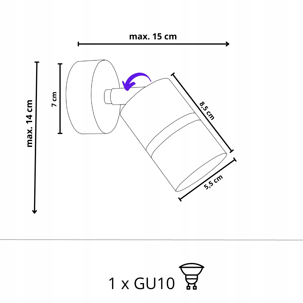 REGULOWANY PLAFON SPOT KINKIET LAMPA TUBA LED GU10 Kod producenta 5761