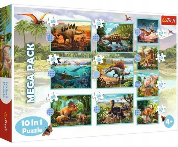 UKŁADANKA PUZZLE 10w1 ŚWIAT DINOZAURÓW MEGA PACK