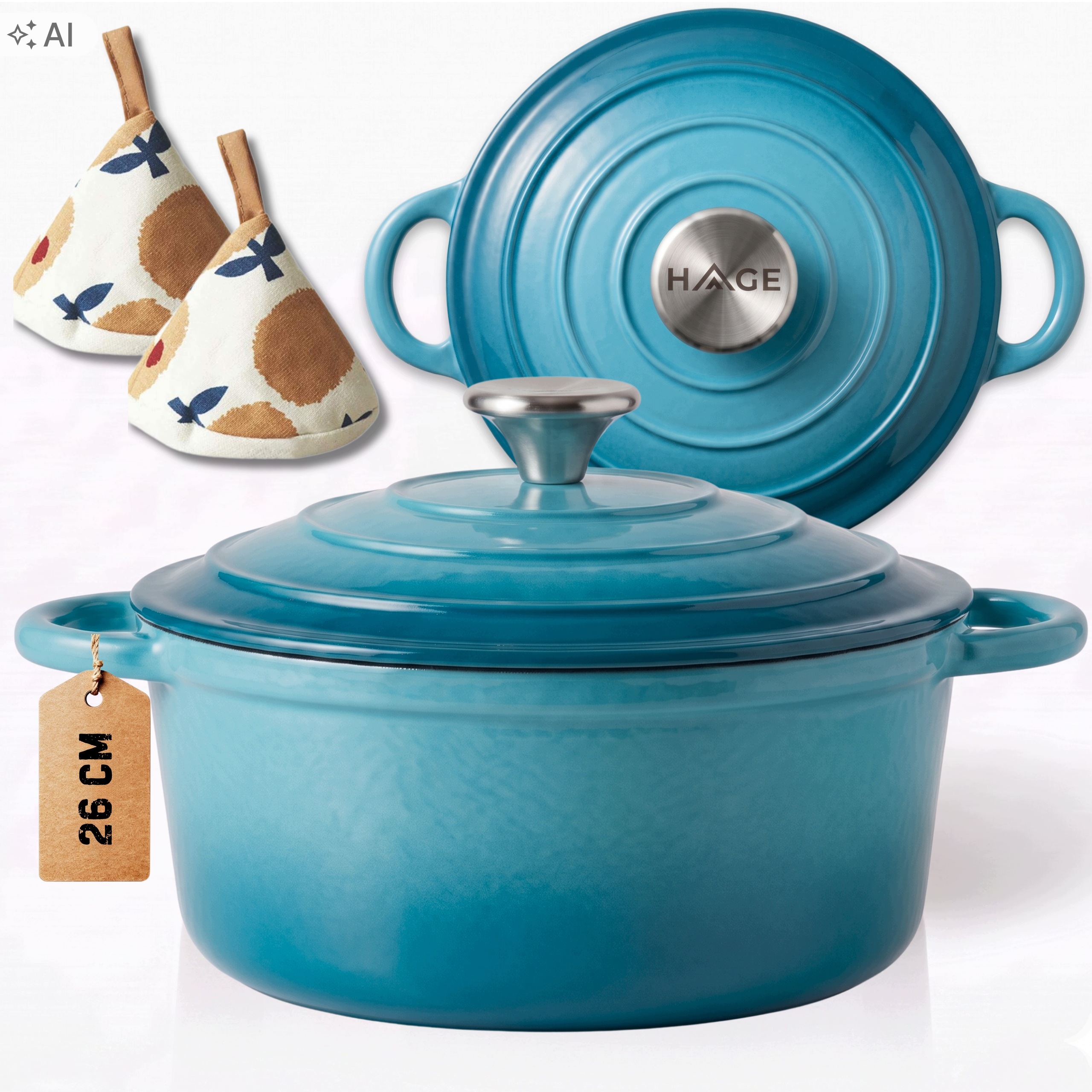 Hrnec 5 L Smaltovaný Víko Azurový Plyn/indukce Trouba 26 CM