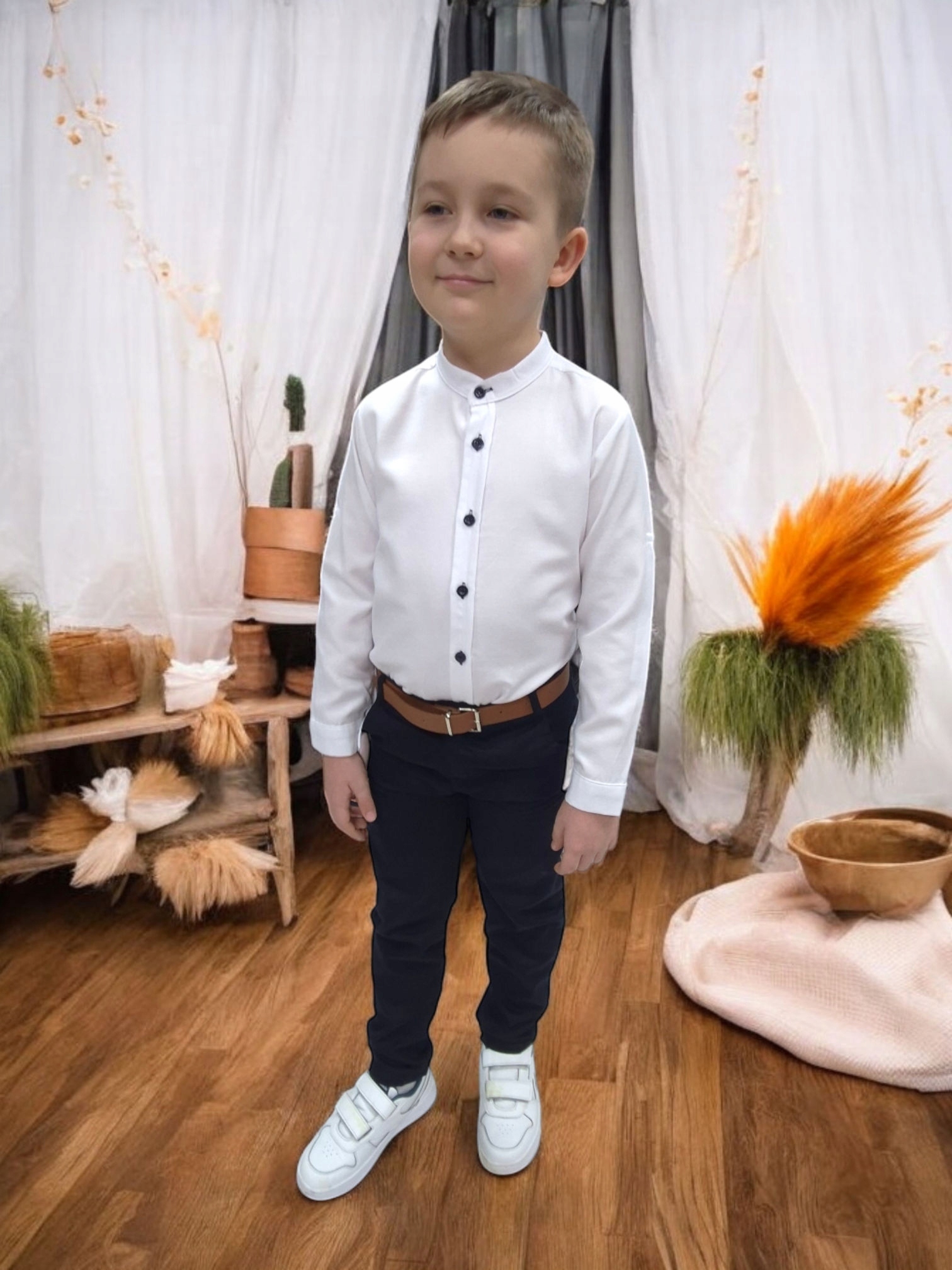 KOSZULA ELEGANCKA CHŁOPIĘCA ZE STÓJKĄ BIAŁA DLA CHŁOPCA 128 Marka inna