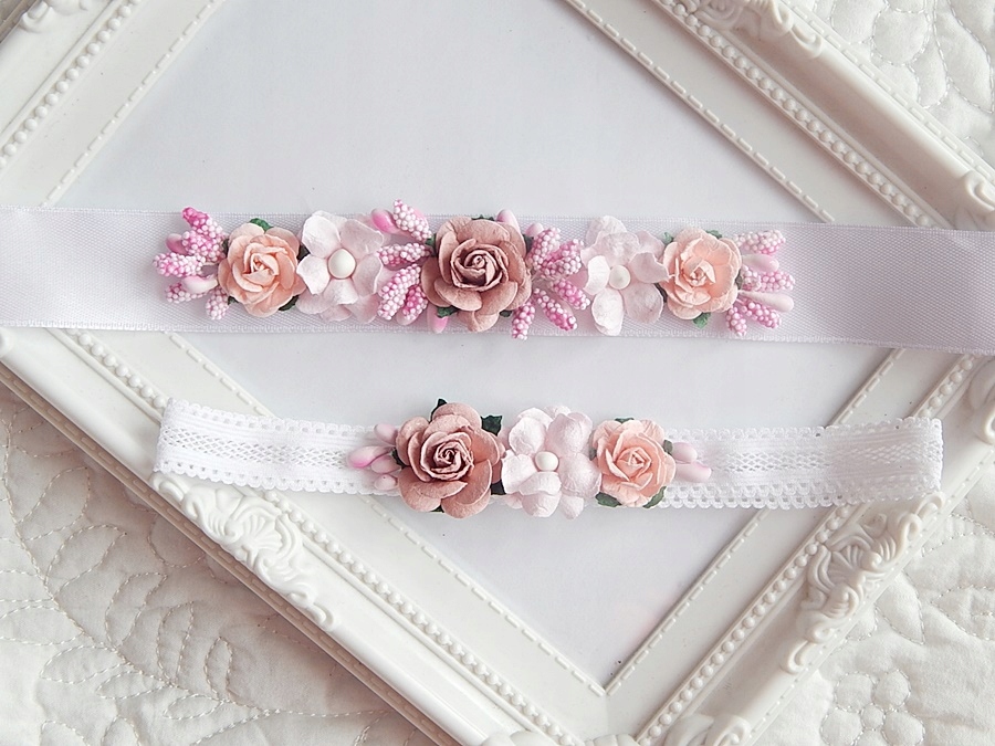 RÓŻANY Zestaw do chrztu OPASKA i PASEK do sukienki Rozmiar 68