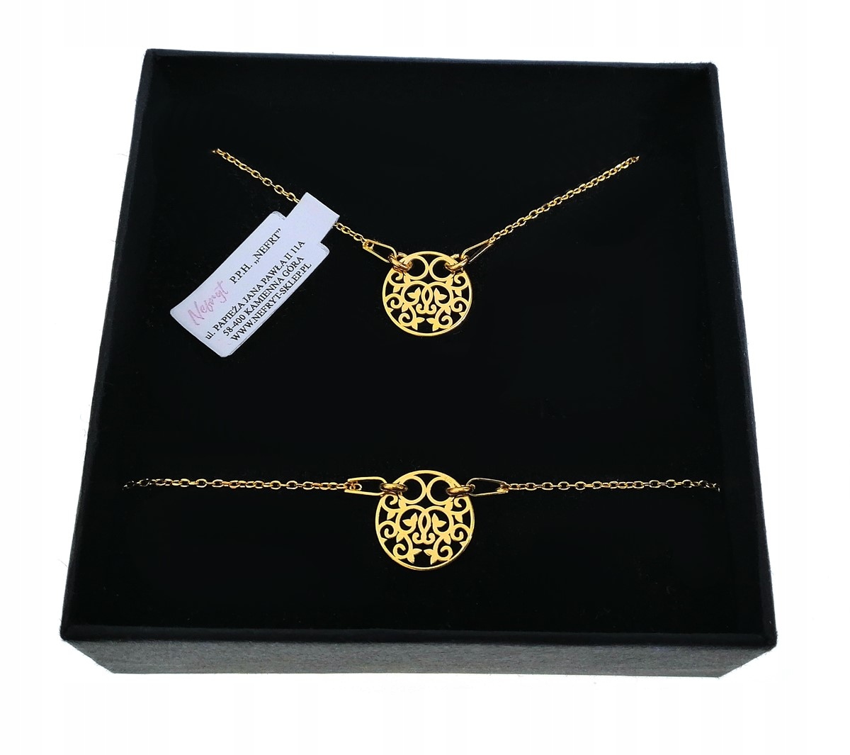 

Komplet biżuterii srebrnej pozłacany 24k kółko