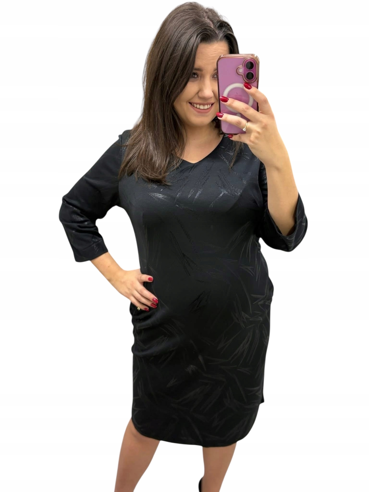 Šaty pletená, černá, výstřih V, plus size, velikost 50