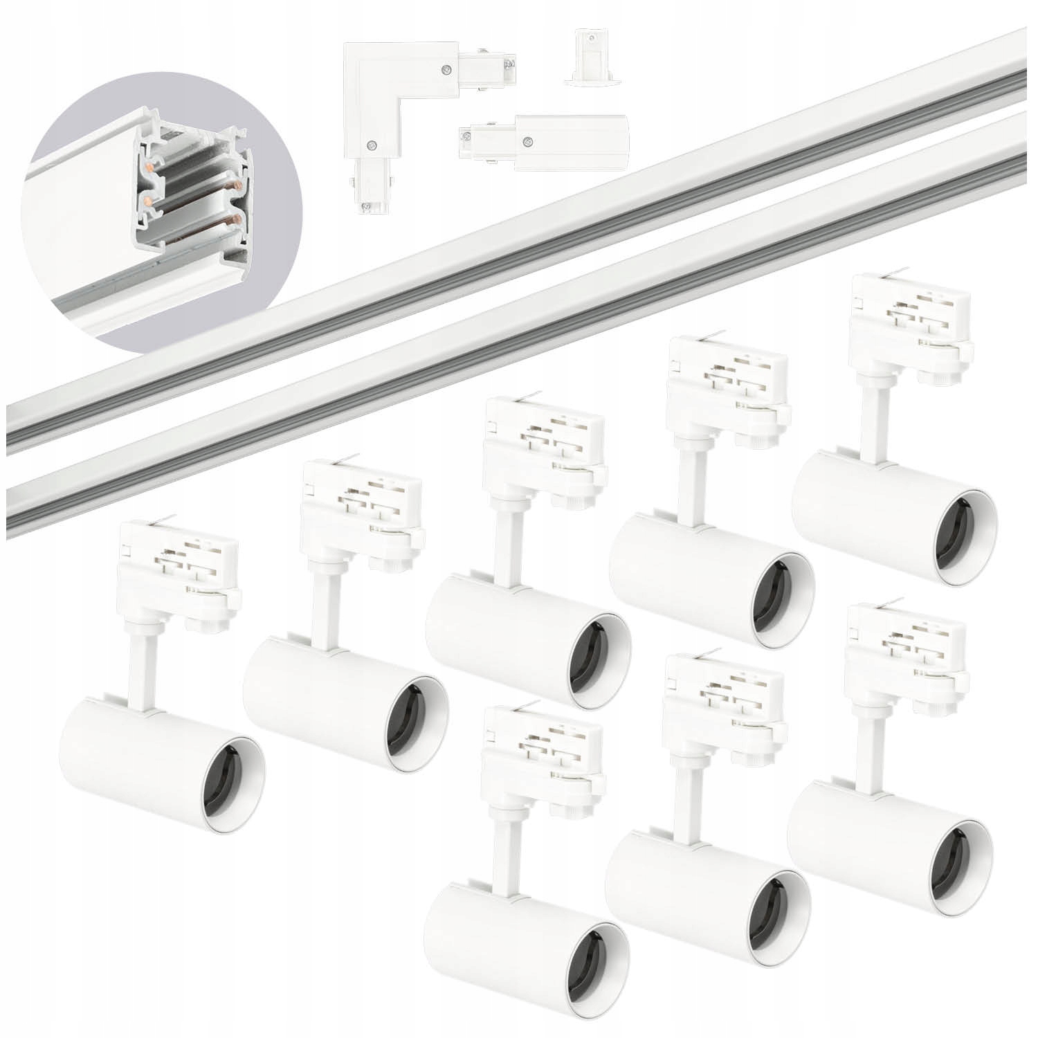 Sada kolejnicová 3-fázová kolejnice 2m+2m, 8x lampa, spojka L Bílá sada