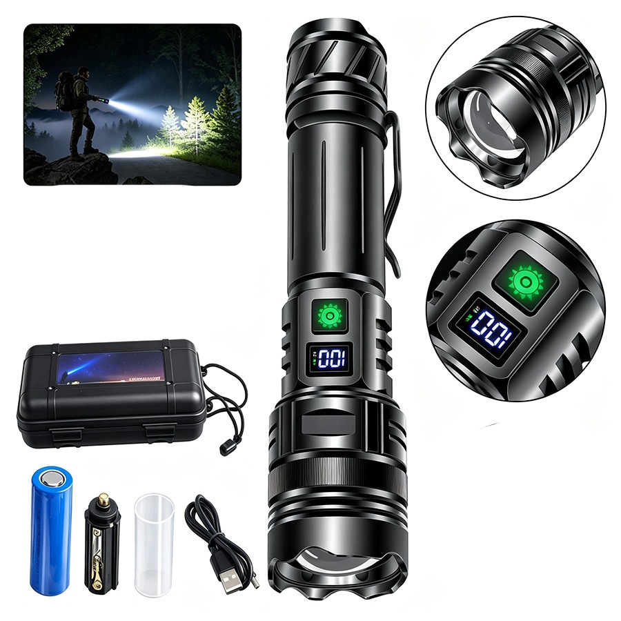 Latarka Led Akumulatorowa Mocna Szperacz Zoom Usb Wodoodporna