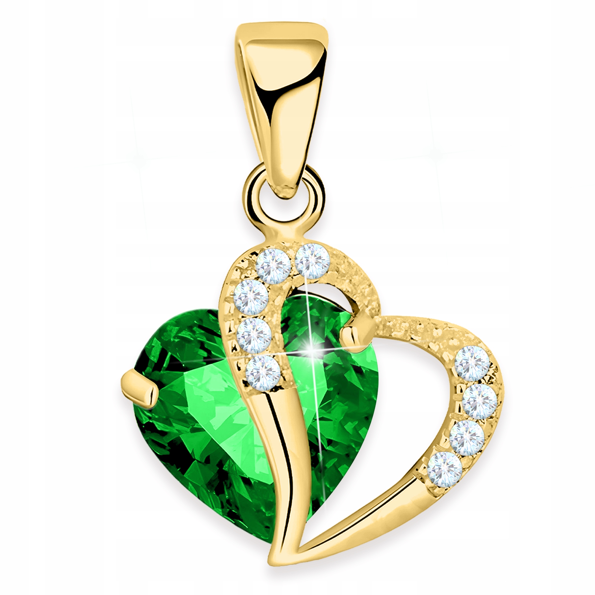 Zlatý přívěsek na řetízek se zeleným Křišťál srdce, Stříbro 925