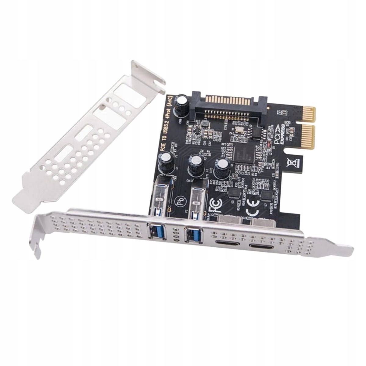 Kontroler adapter karta PCI-E 1x na 2x USB-C + 2x USB3.0 USB 3.2 Gen 1 PCIe