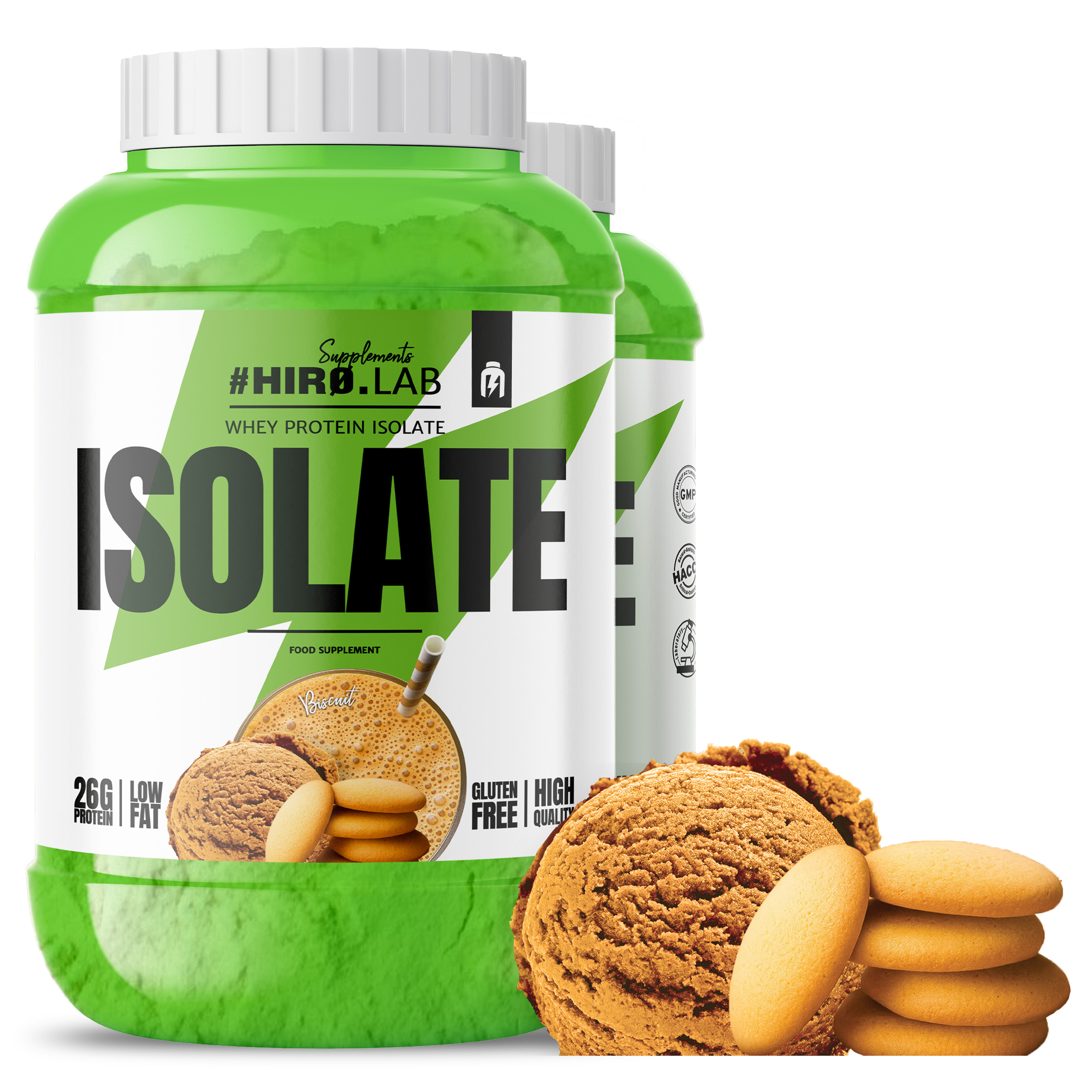 2xBílkoviny Izolát Wpi Doplněk Stravy Whey Protein 1800 g Syrovátkové piškoty Hiro.Lab