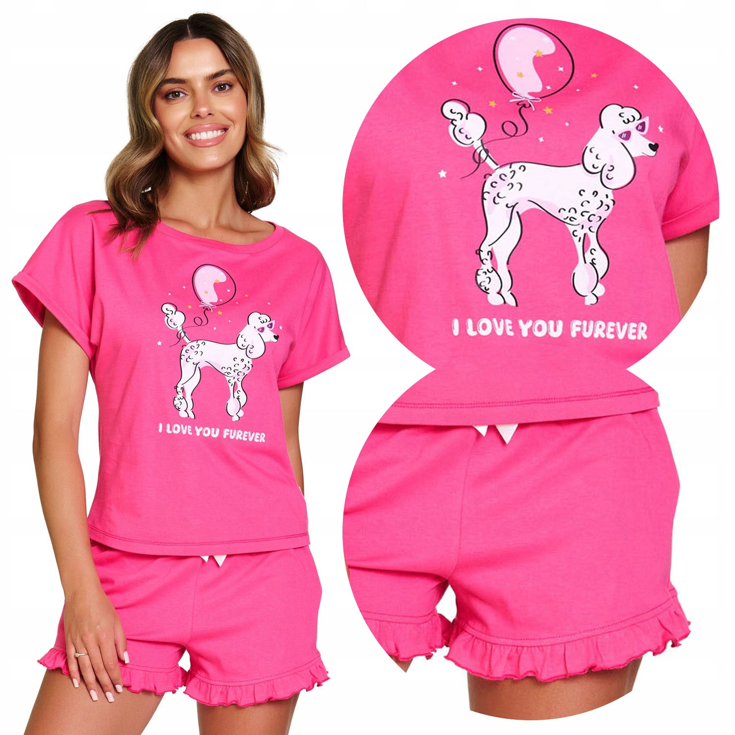 Doctor Nap PM.7357 peony krátké bavlna kapsy růžové XL Pyžamo