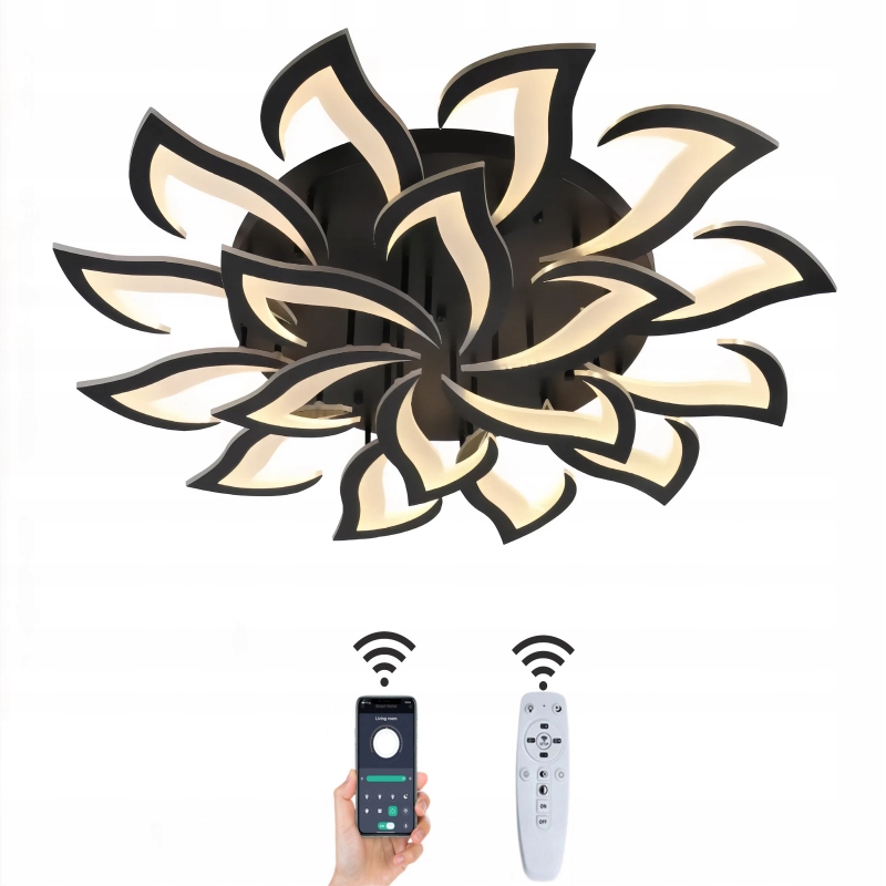 Stropná Lampa Lotosový Kvet Čierna Led Luster S Diaľkovým Ovládaním